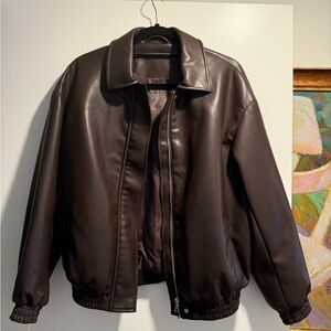 Enza Costa Faux Leather Dark Brown Bomber Jacket Size 0